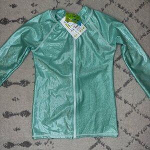 NWT FLAP HAPPY Sparkle Shimmery Teal Blue Longsleeve Rashguard Swim Beach Top